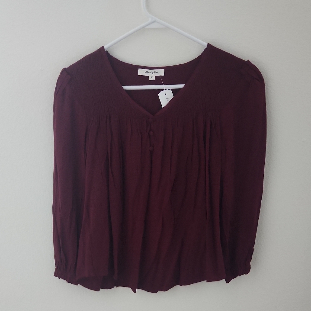 Monday Fun Burgundy Kayla Button Detail Blouse